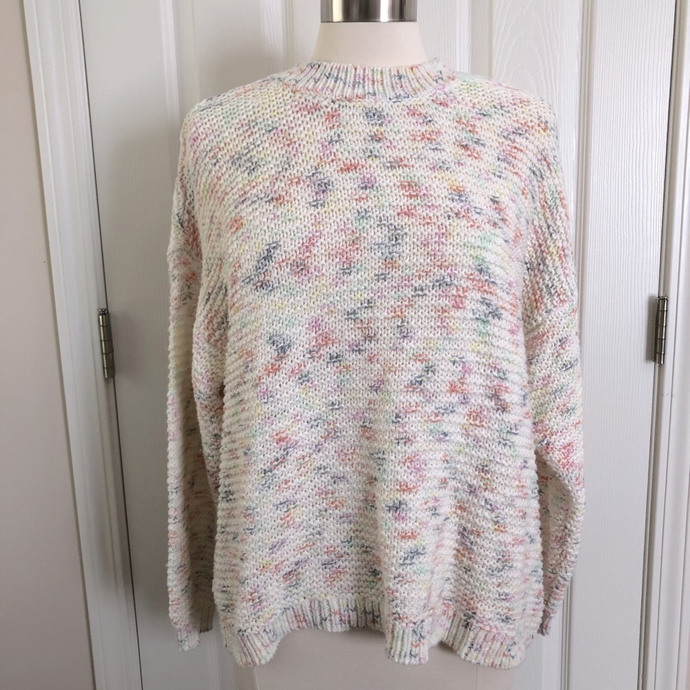 Aerie Open Tie Back Multicolored Knit Crew Neck Pullover Sweater Size Small NWT - Picture 2 of 11